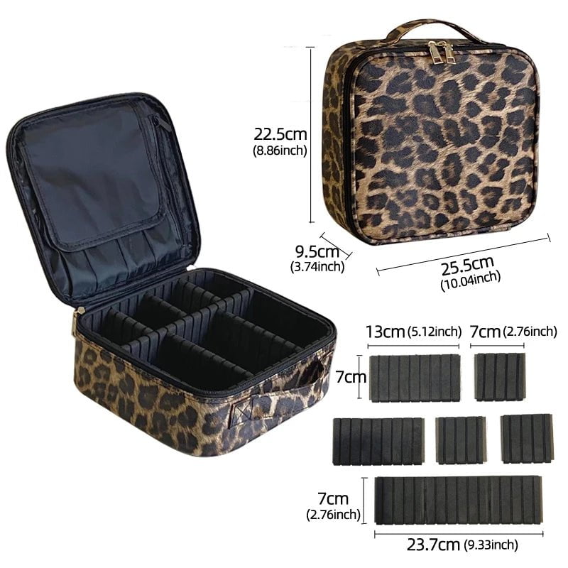 New Multi-Functional PU Leather Cosmetic Bag for Women - Portable Travel Storage Makeup Case PU Leopard