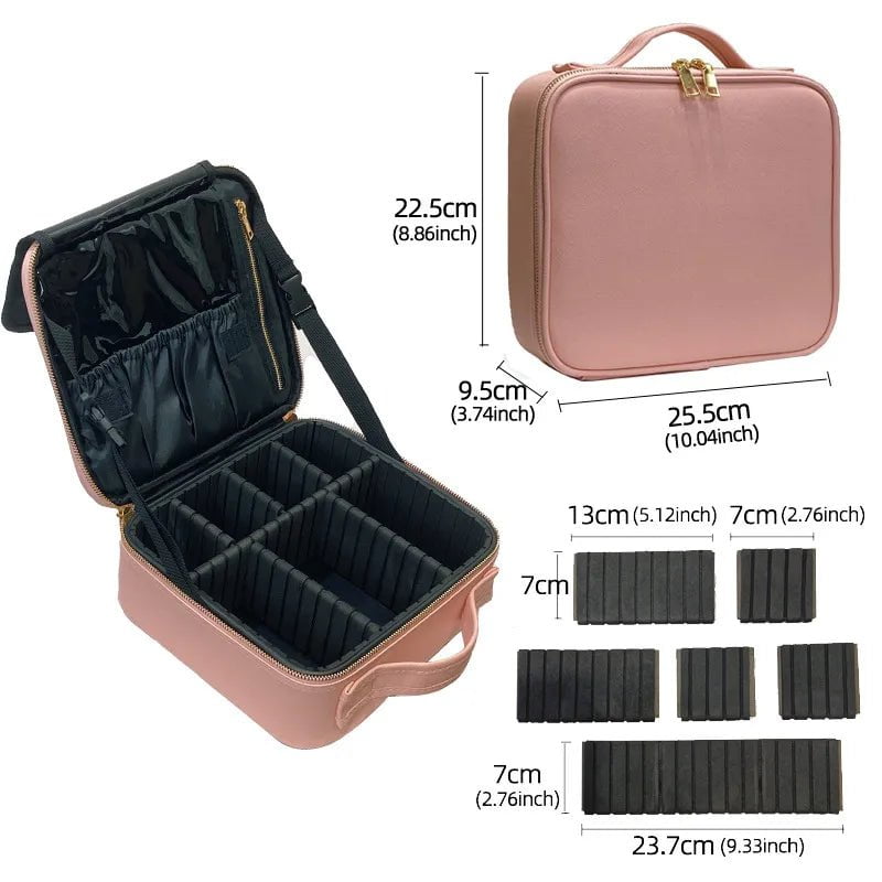 New Multi-Functional PU Leather Cosmetic Bag for Women - Portable Travel Storage Makeup Case PU Pink