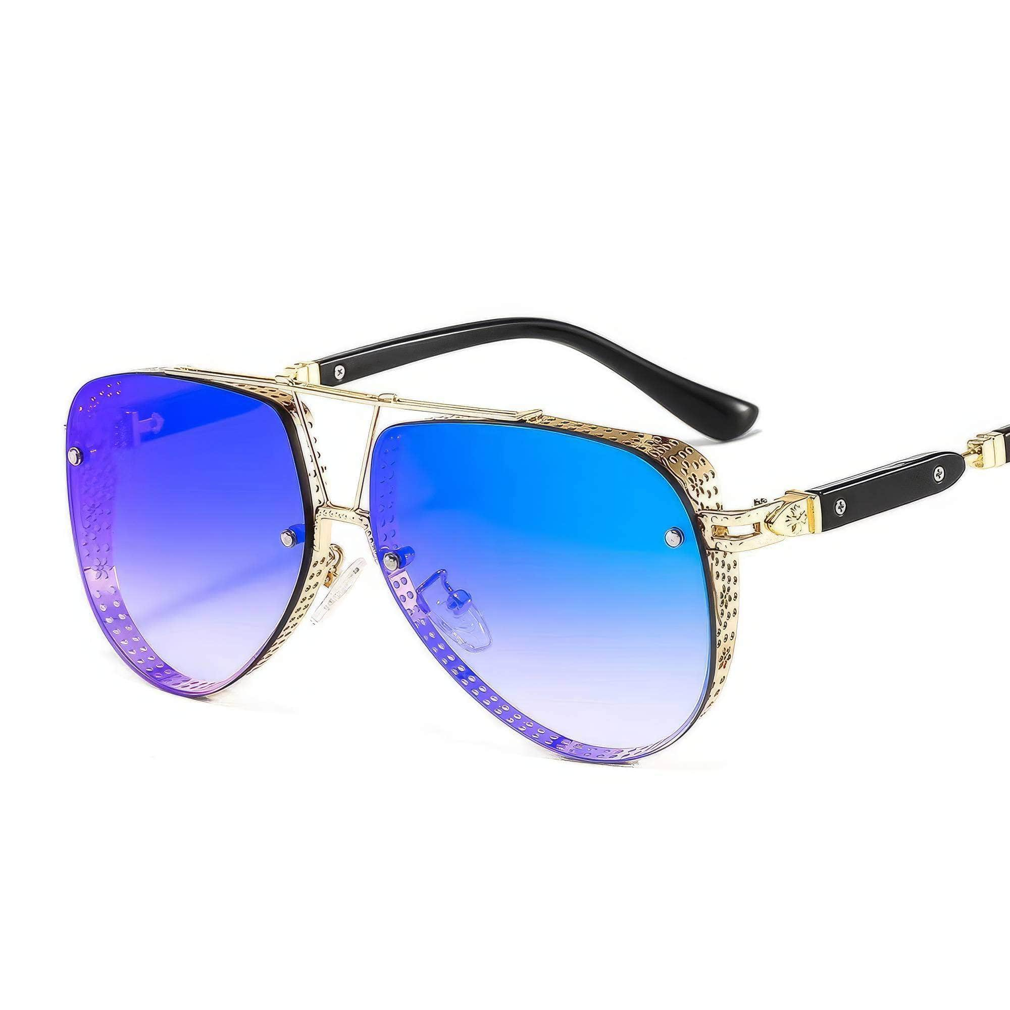 New Pattern Oval Sunglasses Blue/Gold / Resin