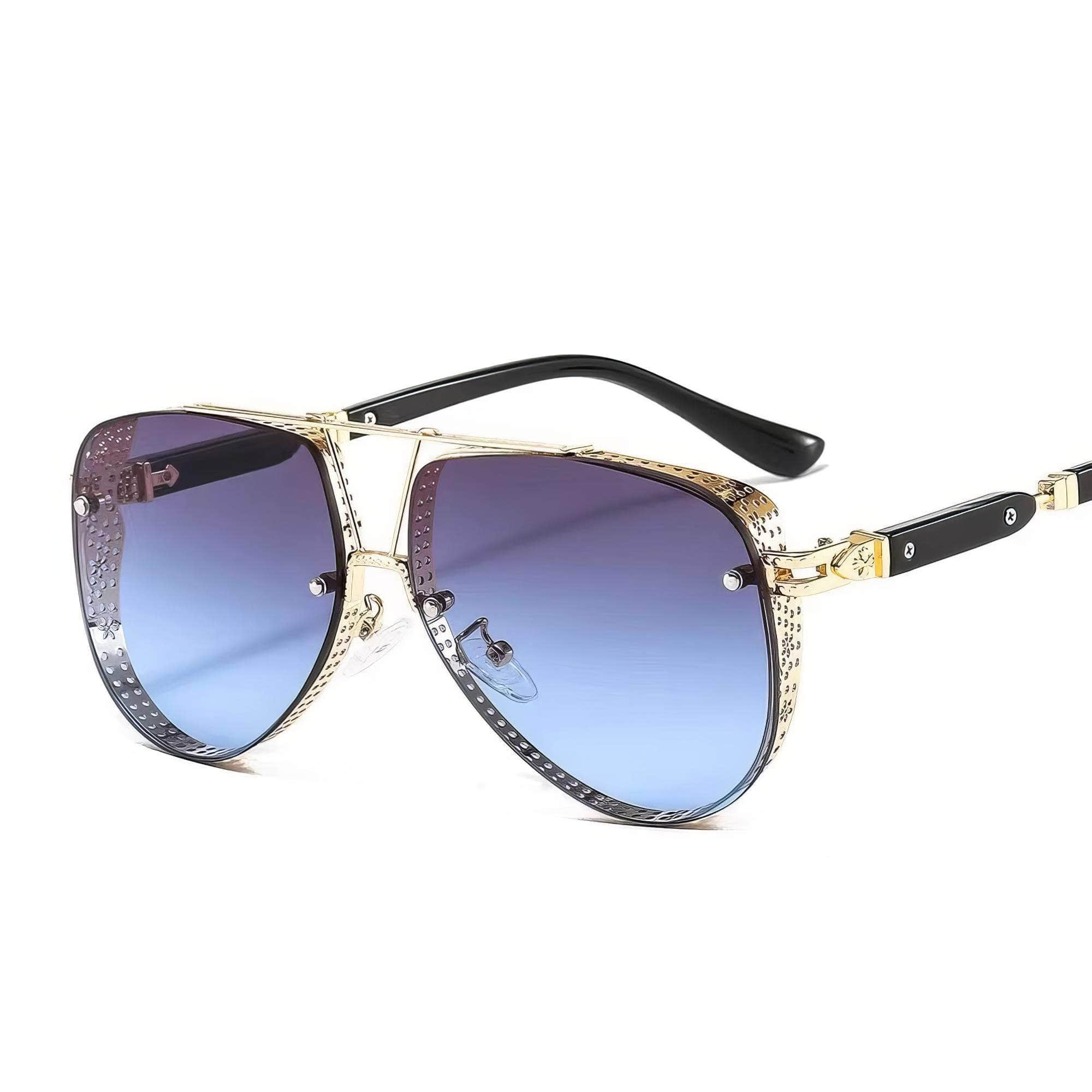 New Pattern Oval Sunglasses Light Blue/Gold / Resin