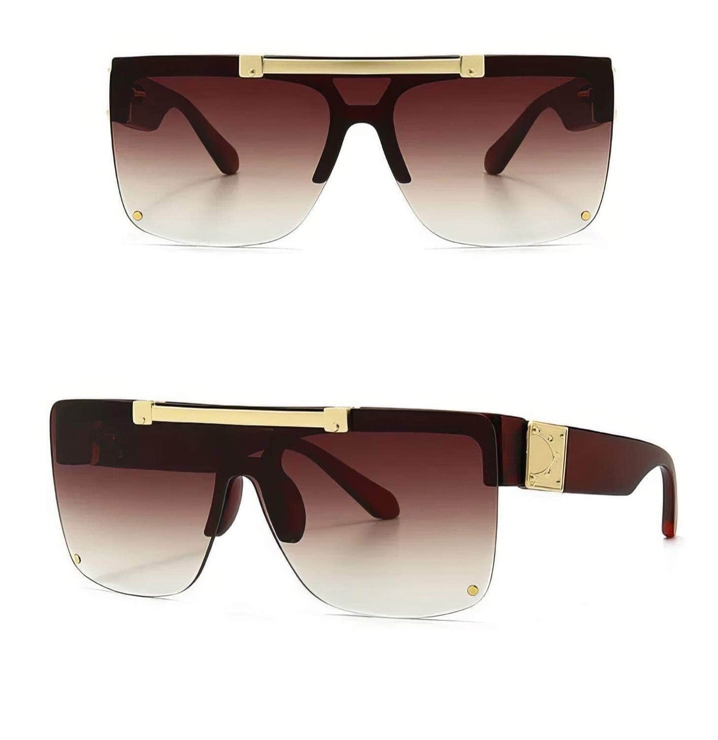 New Square Frame Sunglasses Gold Tea / Resin