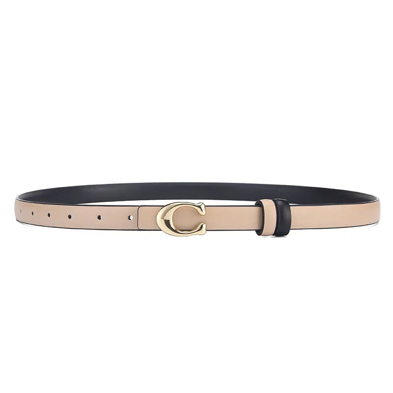 New Women's Fashion C-shaped Buckle Thin Belt - Detachable Double-Sided Denim, Ideal Gift for Mothers and Girlfriends Beige / 110cm