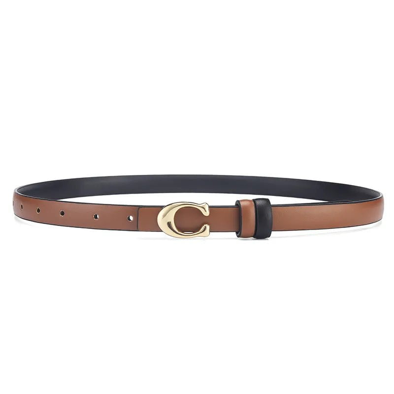New Women's Fashion C-shaped Buckle Thin Belt - Detachable Double-Sided Denim, Ideal Gift for Mothers and Girlfriends Chocolate / 110cm