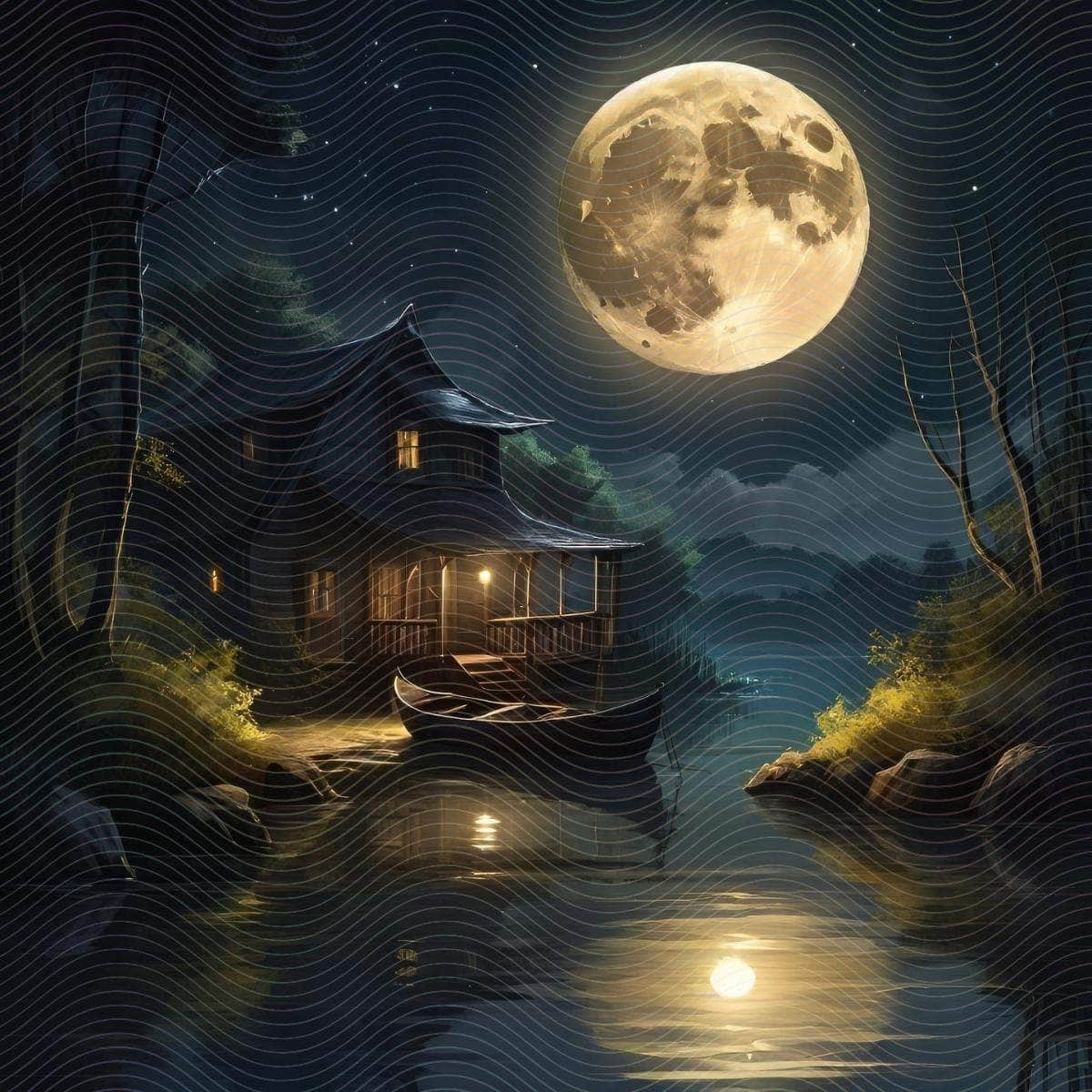 Nocturnal Scene with a Boat and a Full Moon