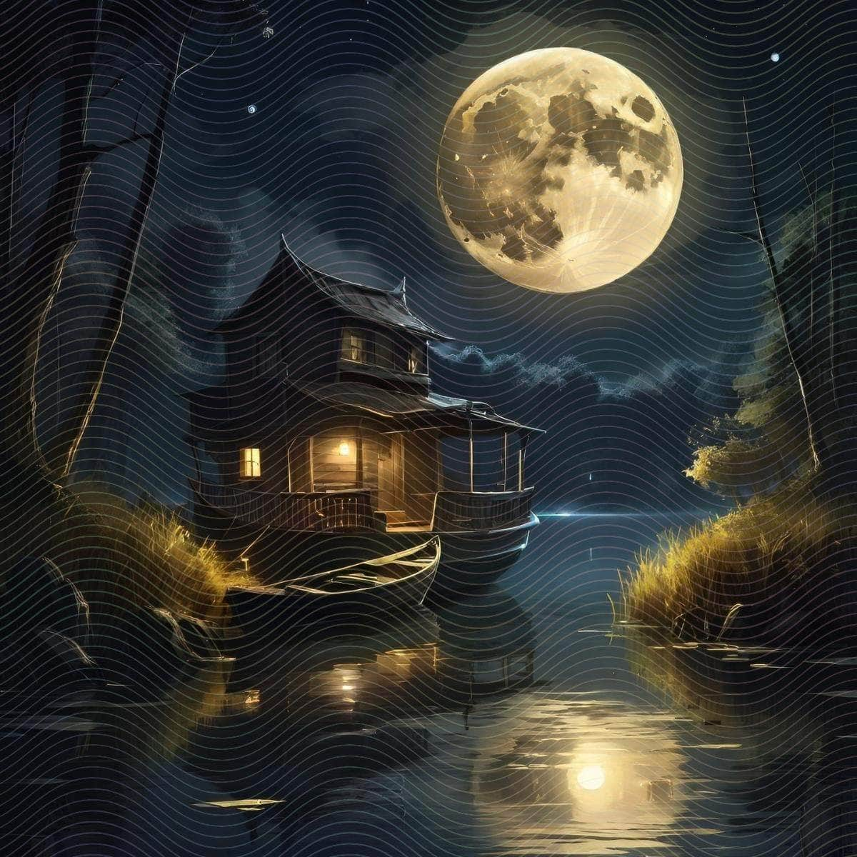 Nocturnal Scene with a Boat and a Full Moon