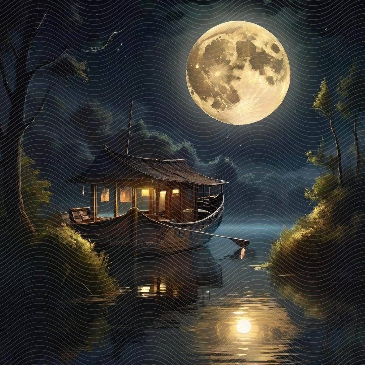 Nocturnal Scene with a Boat and a Full Moon