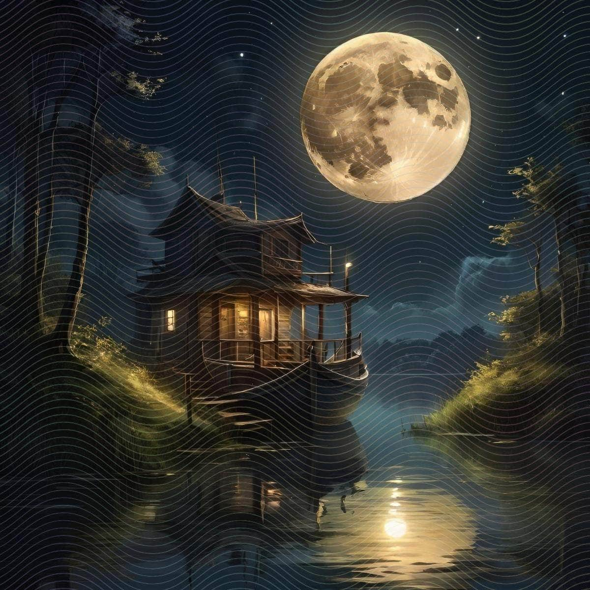 Nocturnal Scene with a Boat and a Full Moon