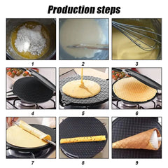 Non-Stick Egg Roll Baking Pan: Waffles, Cakes, Ice Cream Cones - Bakeware for Omelet Mold black