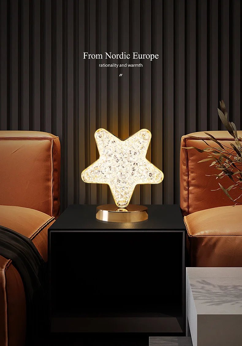 Nordic Luxury Crystal Star Bedroom Lamp: Romantic Bedside Table Lamp with Rechargeable Touch Switch Night Lights