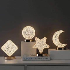 Nordic Luxury Crystal Star Bedroom Lamp: Romantic Bedside Table Lamp with Rechargeable Touch Switch Night Lights