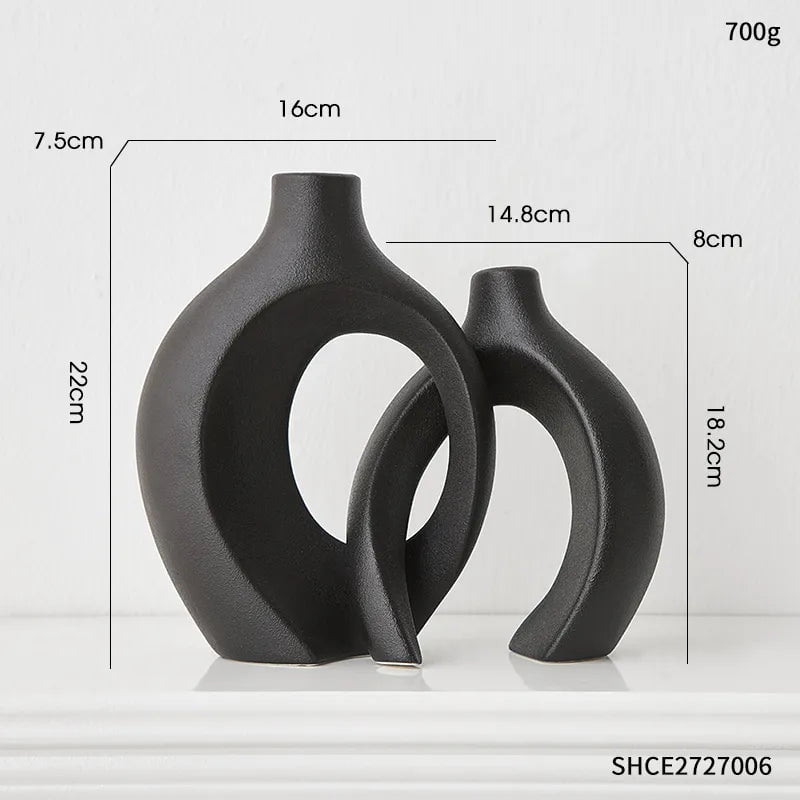 Nordic Style Ceramic Vase: Home and Office Decor, Shelf Accessories 2pcs-black