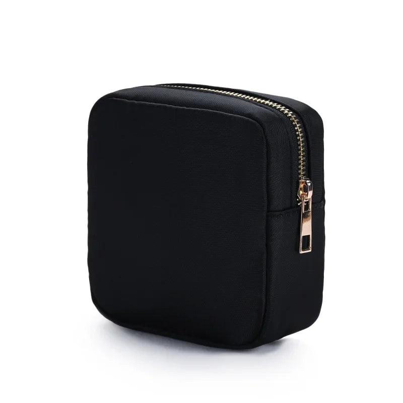 Nylon Mini Makeup Bag Waterproof Zipper Pouch Black