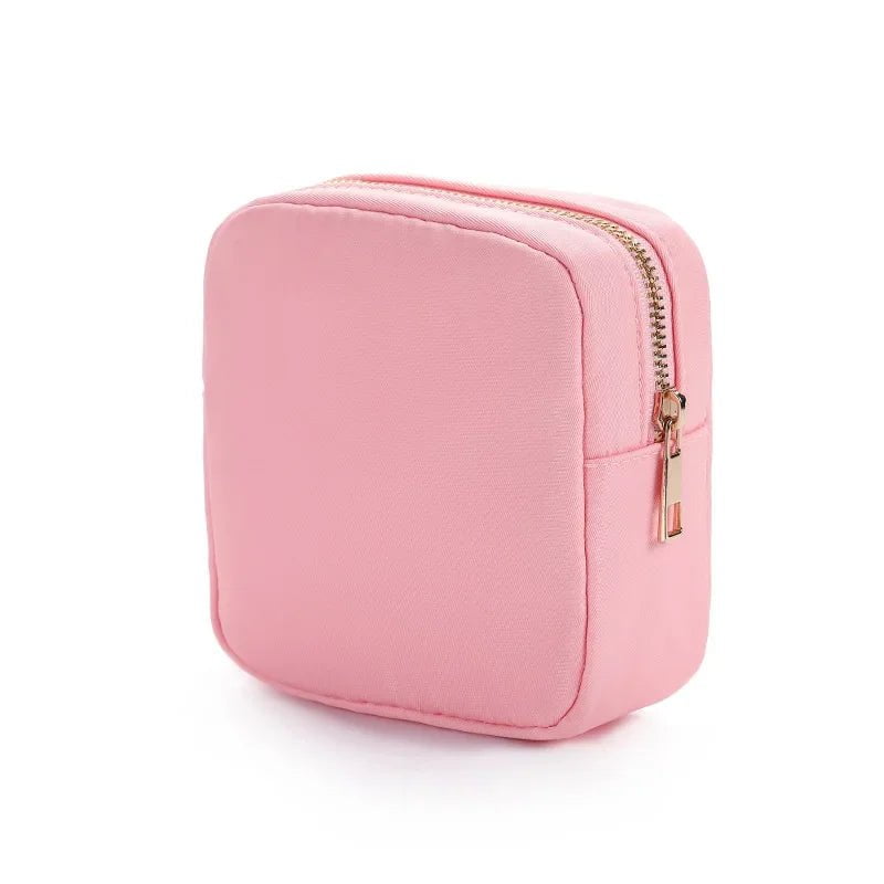 Nylon Mini Makeup Bag Waterproof Zipper Pouch Dark Pink
