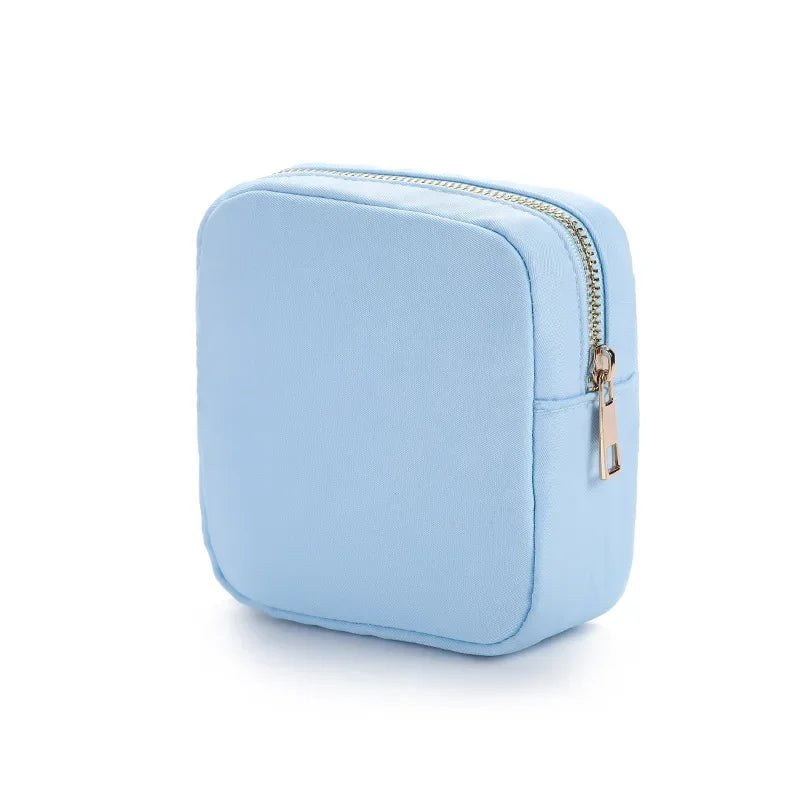 Nylon Mini Makeup Bag Waterproof Zipper Pouch Light Blue