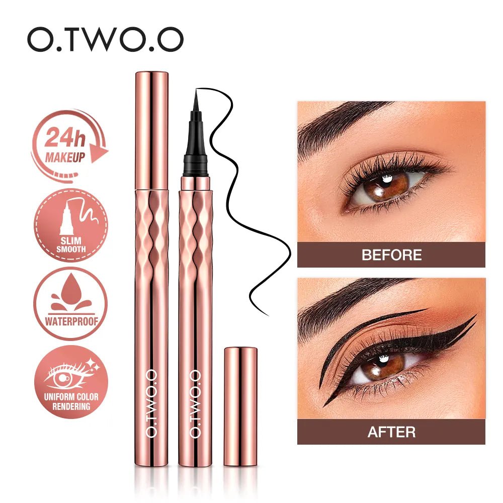 O.TWO.O Eyeliner: Pencil & Liquid, Waterproof, Smudge Proof, Quick Drying - 12-Hour Wear, Ultra Fine Black for Arrows Black Eyeliner / CHINA