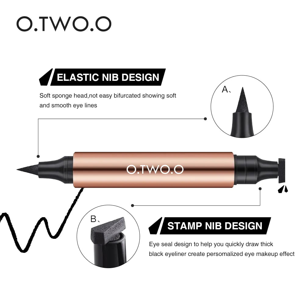 O.TWO.O Eyeliner Stamp: Black Liquid, Waterproof, Fast Dry, Double-ended Eye Liner Pen - Makeup for Women, Cosmetics