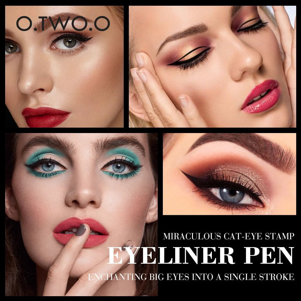 O.TWO.O Eyeliner Stamp: Black Liquid, Waterproof, Fast Dry, Double-ended Eye Liner Pen - Makeup for Women, Cosmetics