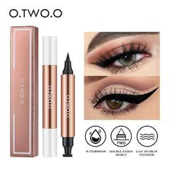 O.TWO.O Eyeliner Stamp: Black Liquid, Waterproof, Fast Dry, Double-ended Eye Liner Pen - Makeup for Women, Cosmetics