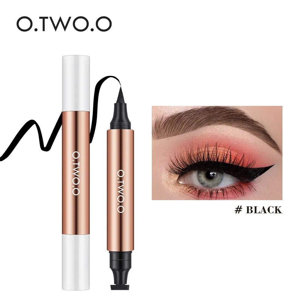 O.TWO.O Eyeliner Stamp: Black Liquid, Waterproof, Fast Dry, Double-ended Eye Liner Pen - Makeup for Women, Cosmetics Black / CHINA