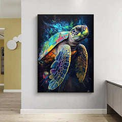 Ocean Wildlife Canvas Painting: Colorful Shark, Seahorse, Octopus, Turtle Posters