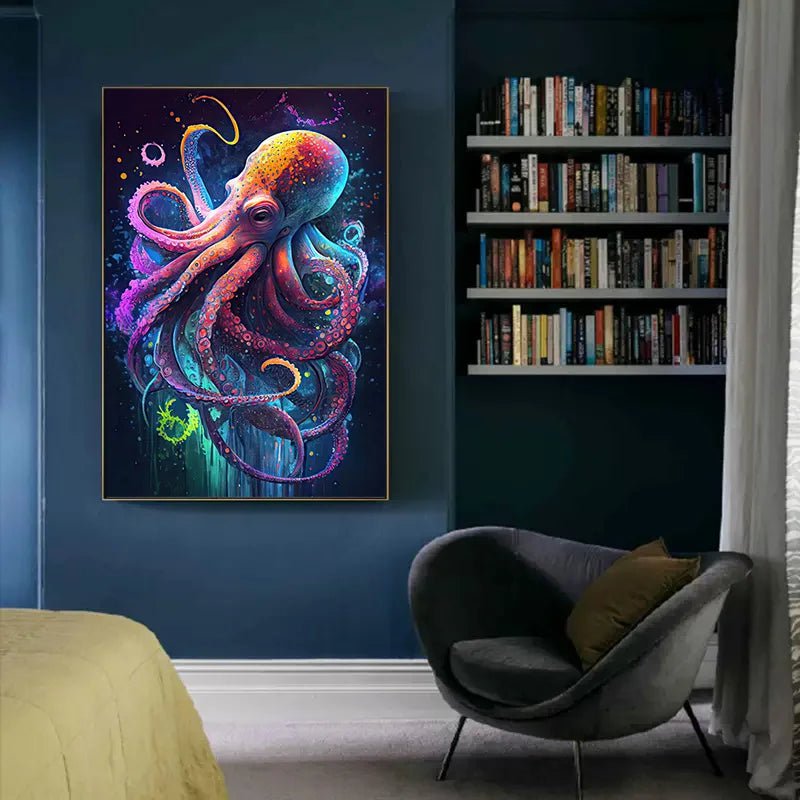 Ocean Wildlife Canvas Painting: Colorful Shark, Seahorse, Octopus, Turtle Posters - Abstract Animal Wall Art for Living Room Decor