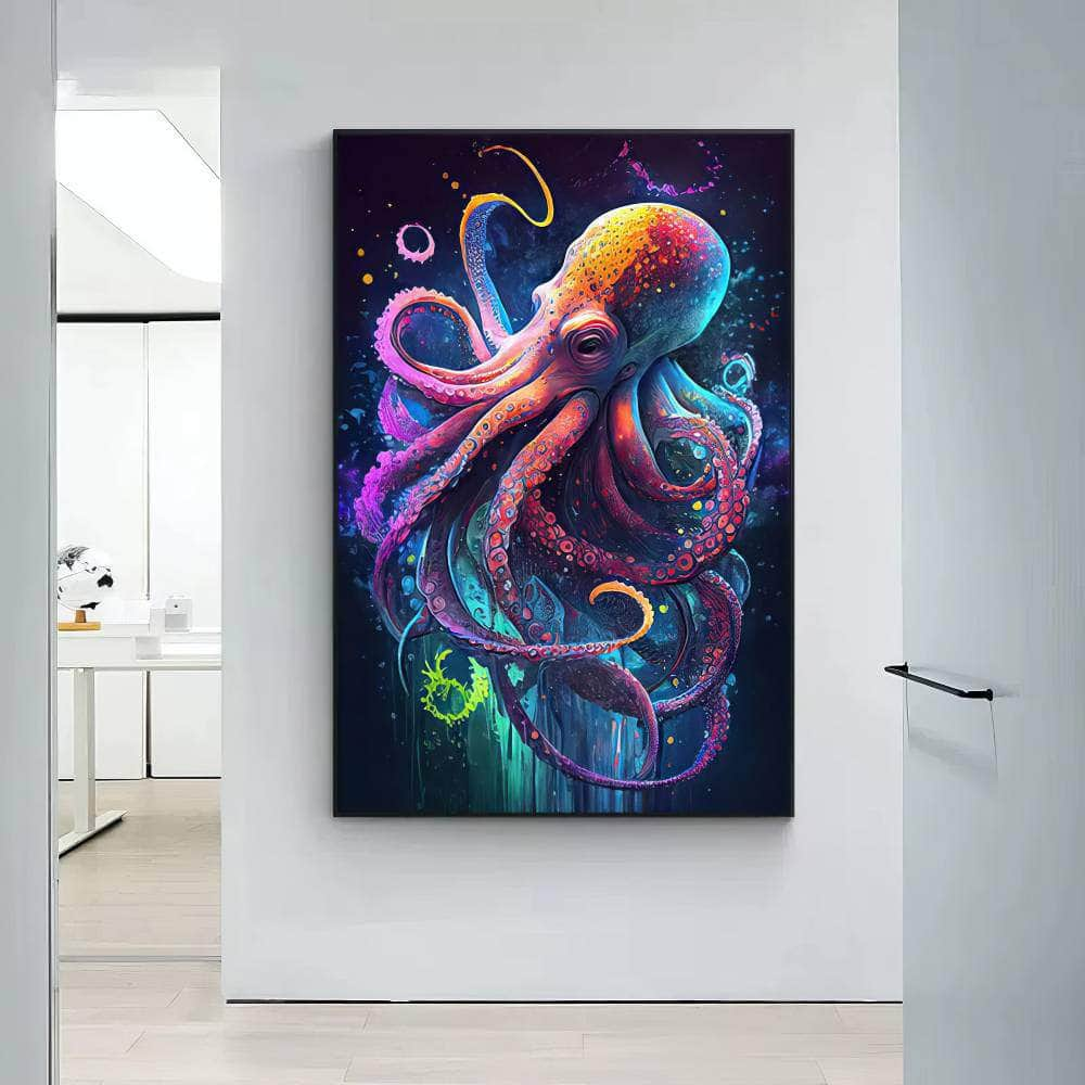 Ocean Wildlife Canvas Painting: Colorful Shark, Seahorse, Octopus, Turtle Posters - Abstract Animal Wall Art for Living Room Decor