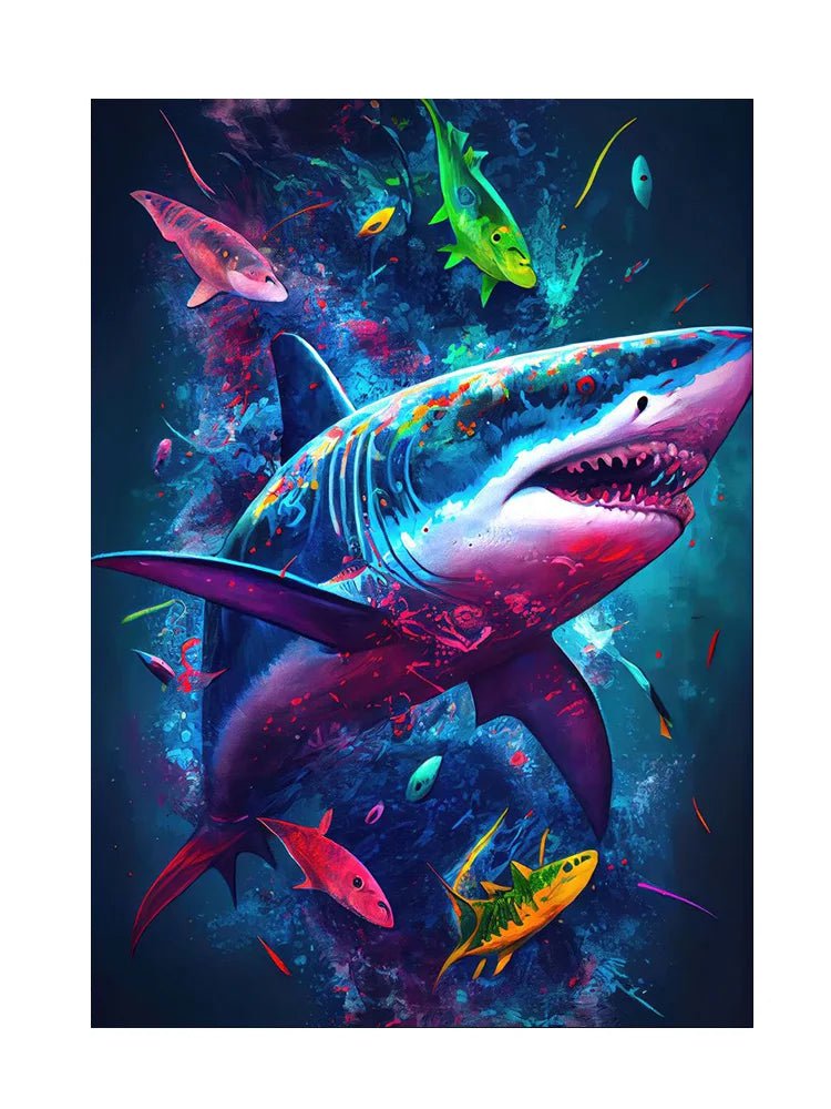 Ocean Wildlife Canvas Painting: Colorful Shark, Seahorse, Octopus, Turtle Posters - Abstract Animal Wall Art for Living Room Decor E / 40x50cm No Framed