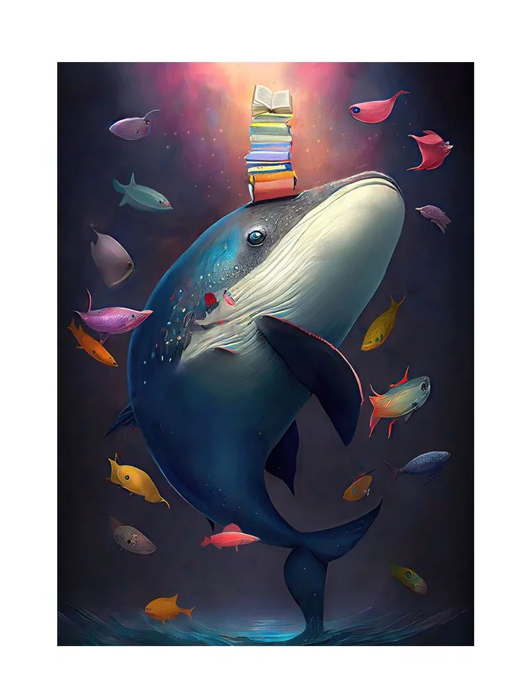 Ocean Wildlife Canvas Painting: Colorful Shark, Seahorse, Octopus, Turtle Posters - Abstract Animal Wall Art for Living Room Decor F / 40x50cm No Framed