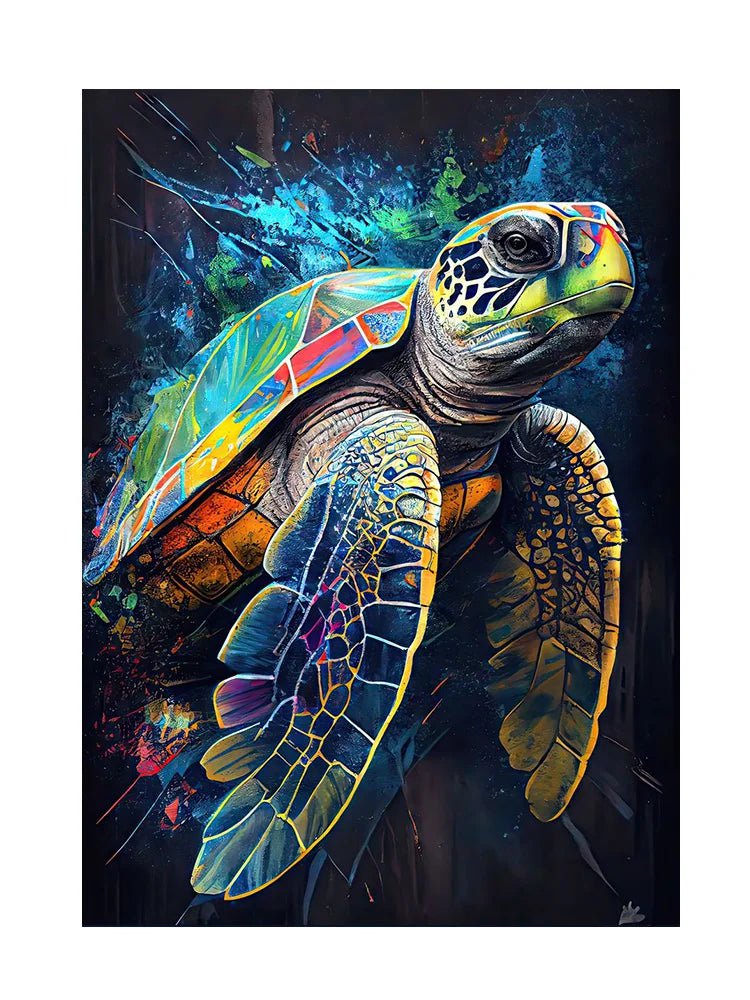 Ocean Wildlife Canvas Painting: Colorful Shark, Seahorse, Octopus, Turtle Posters - Abstract Animal Wall Art for Living Room Decor H / 40x50cm No Framed