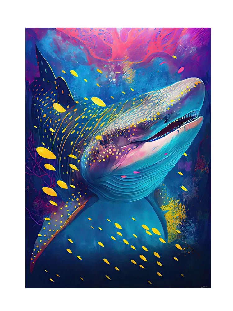 Ocean Wildlife Canvas Painting: Colorful Shark, Seahorse, Octopus, Turtle Posters G / 40x50cm No Framed