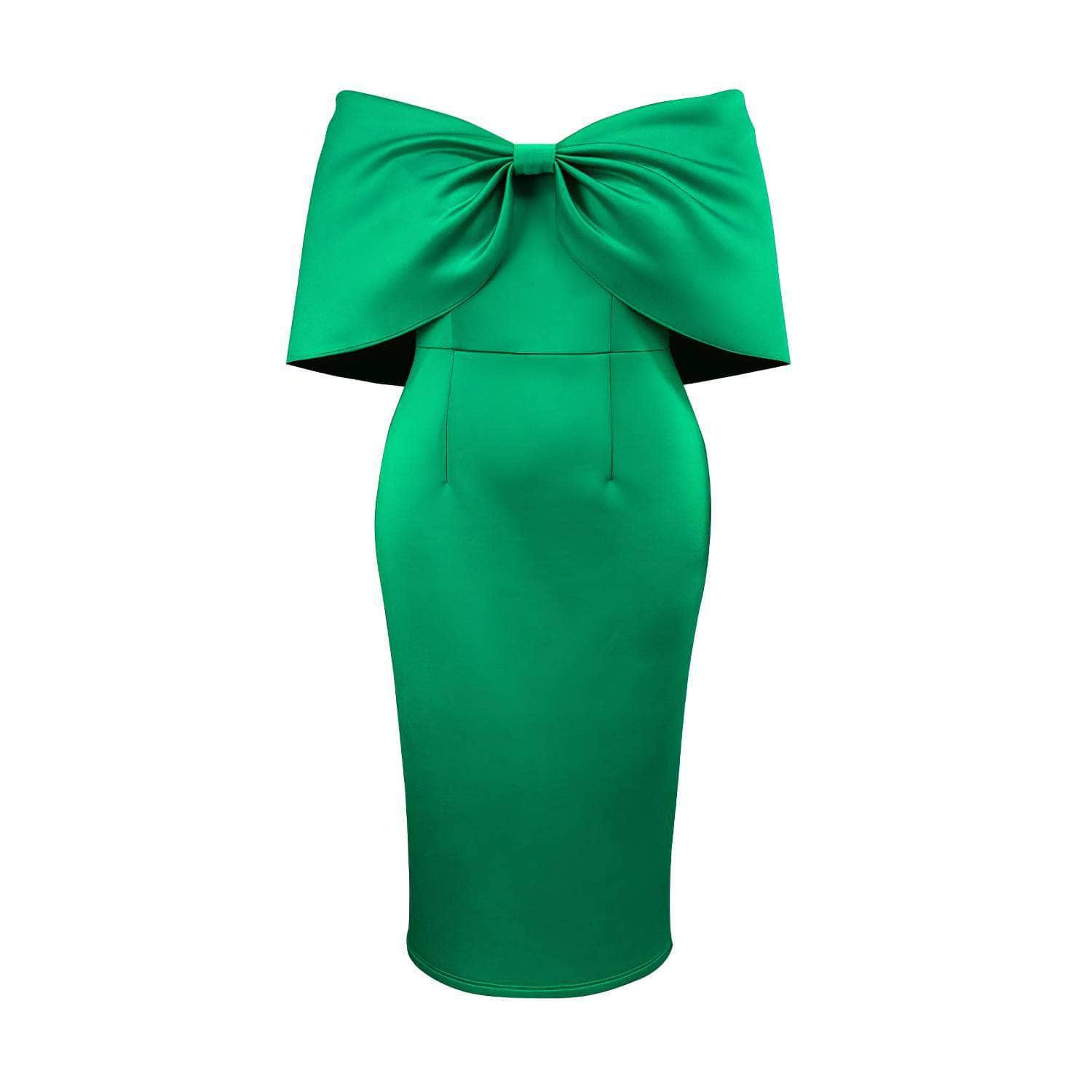 Off Shoulder Bow Detailed Scuba Dress