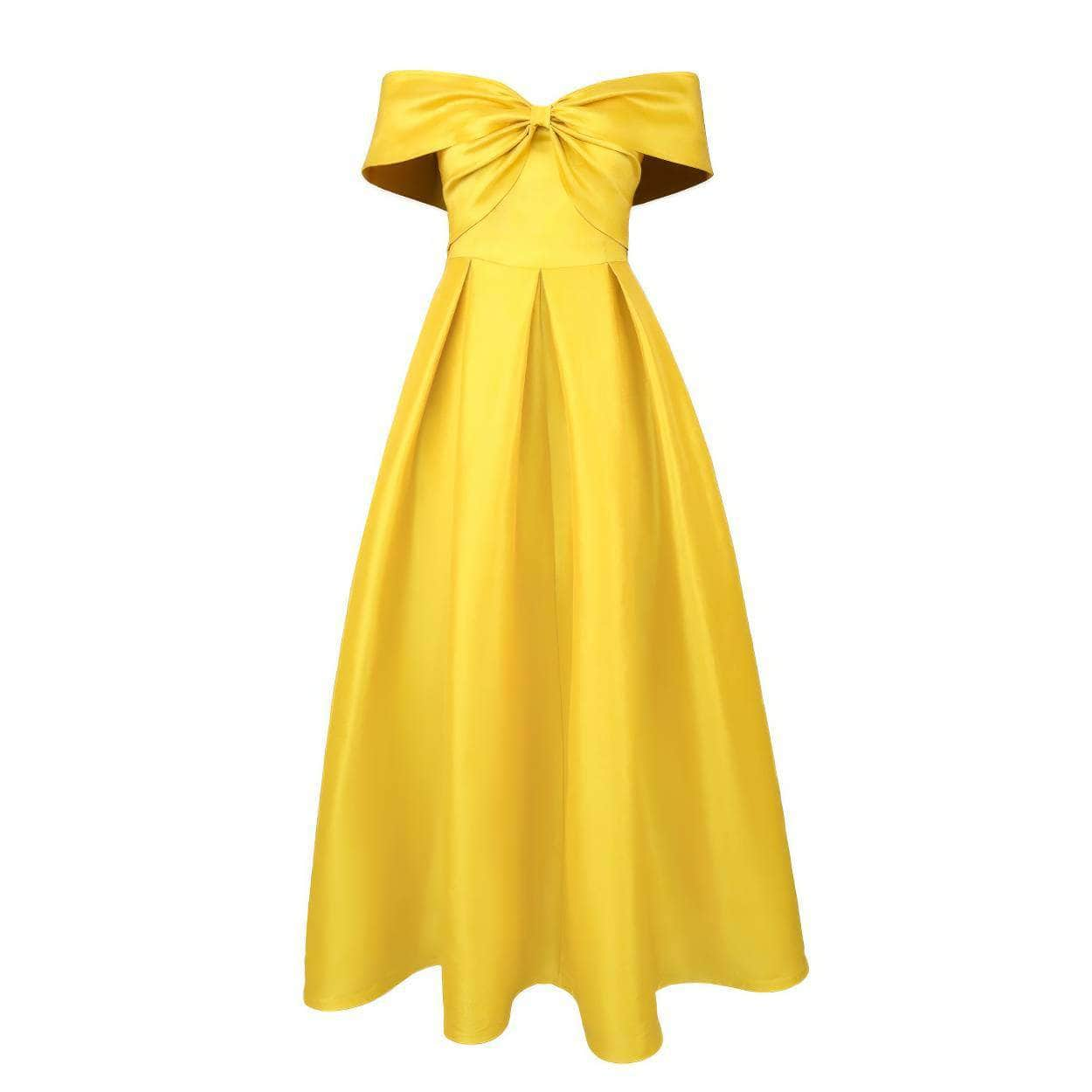 Off Shoulder Bow Fit Pleated Hem Dress