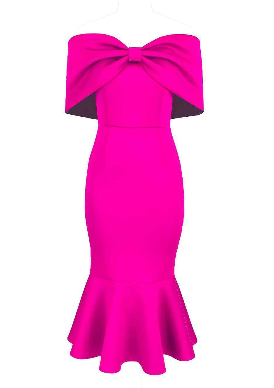 Off Shoulder Bow Sleeves Bodycon Mermaid Midi Dress