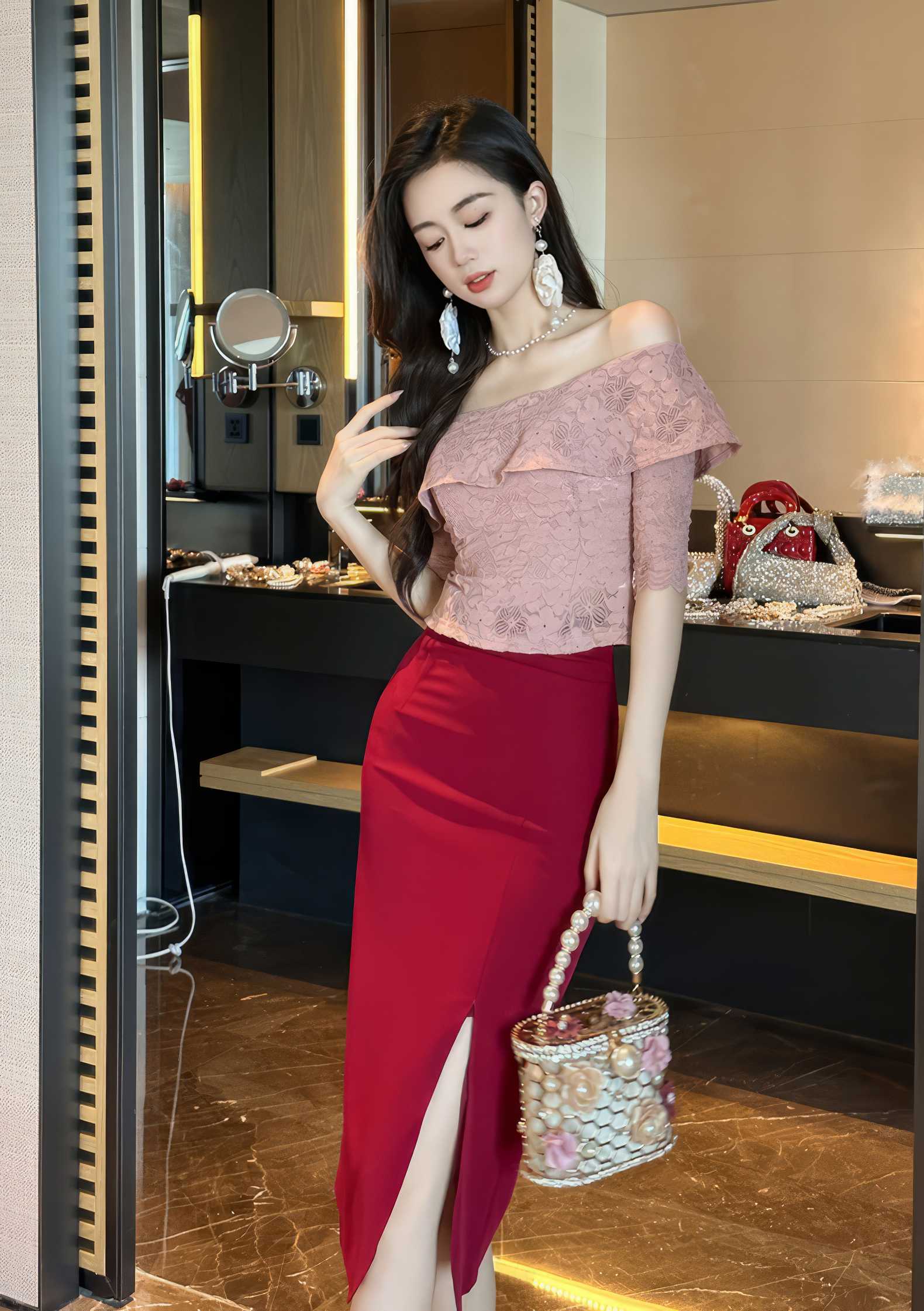 Off-Shoulder Lace Embroidered Top