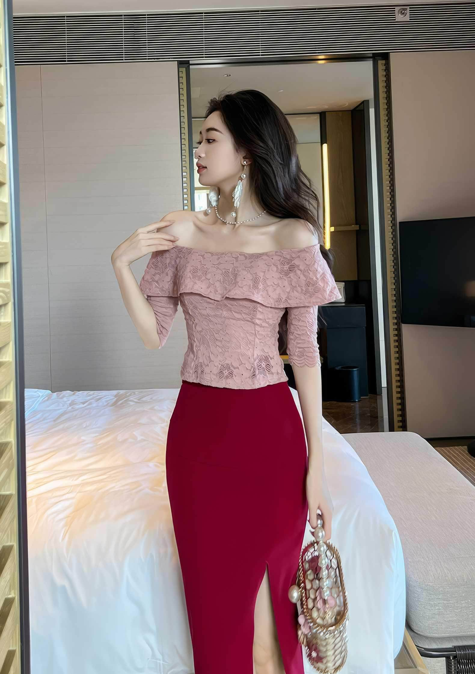 Off-Shoulder Lace Embroidered Top