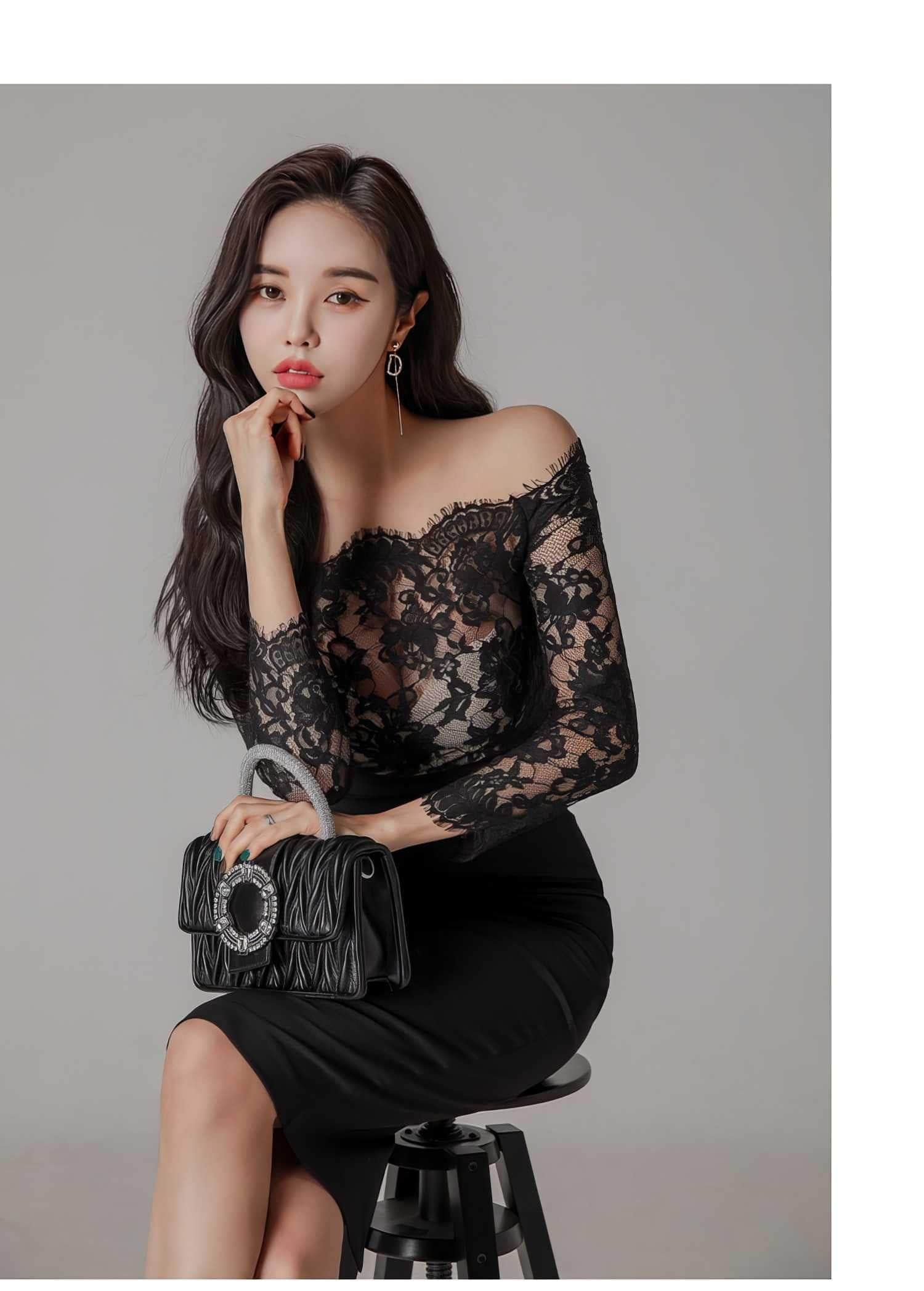 Off-shoulder Lace Long Sleeves Slim Fit Dress