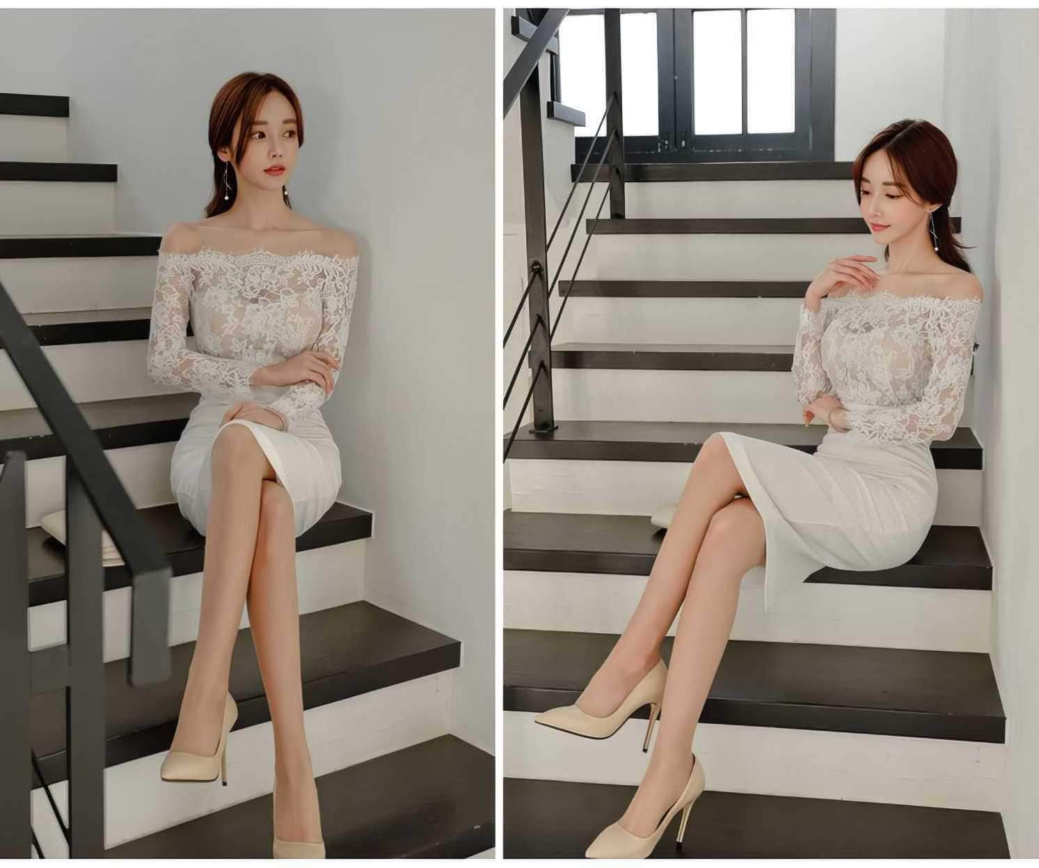 Off-shoulder Lace Long Sleeves Slim Fit Dress