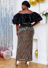 Off-Shoulder Ruffled Sequin Slim Fit Dress