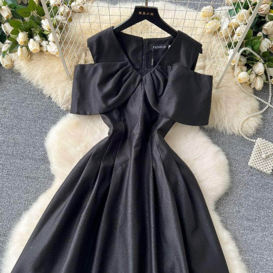 Off Shoulder Satin Aline V Neck Prom Cocktail Dress