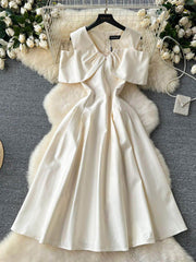 Off Shoulder Satin Aline V Neck Prom Cocktail Dress S / Ivory