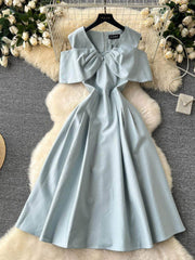 Off Shoulder Satin Aline V Neck Prom Cocktail Dress S / PowderBlue