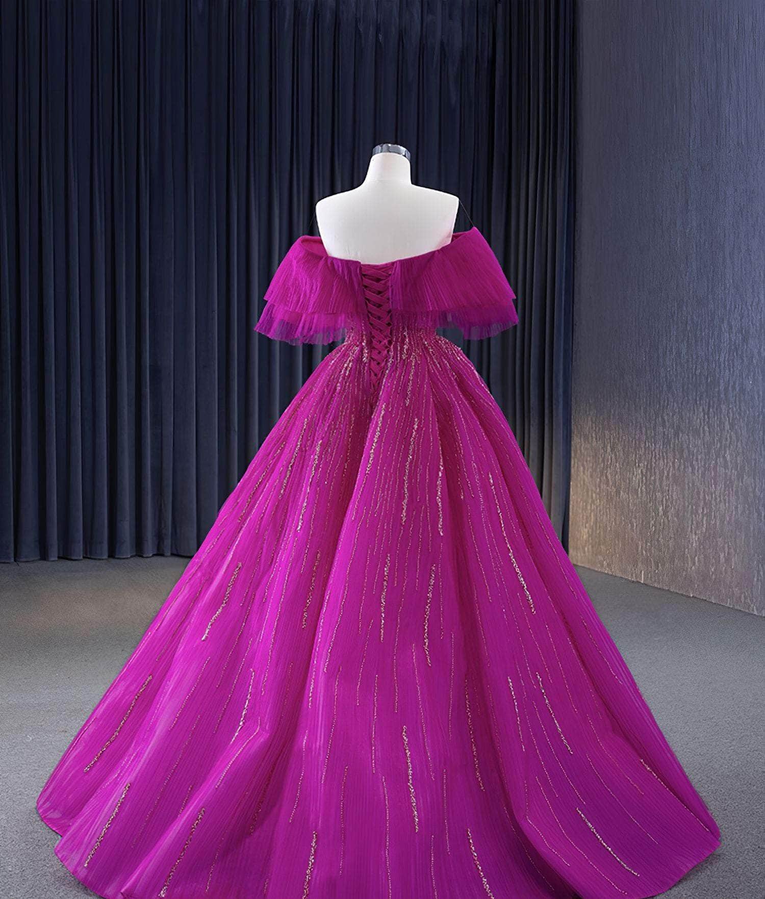 Off Shoulder Sweetheart Sequin Embellished Prom Dress - LMD306