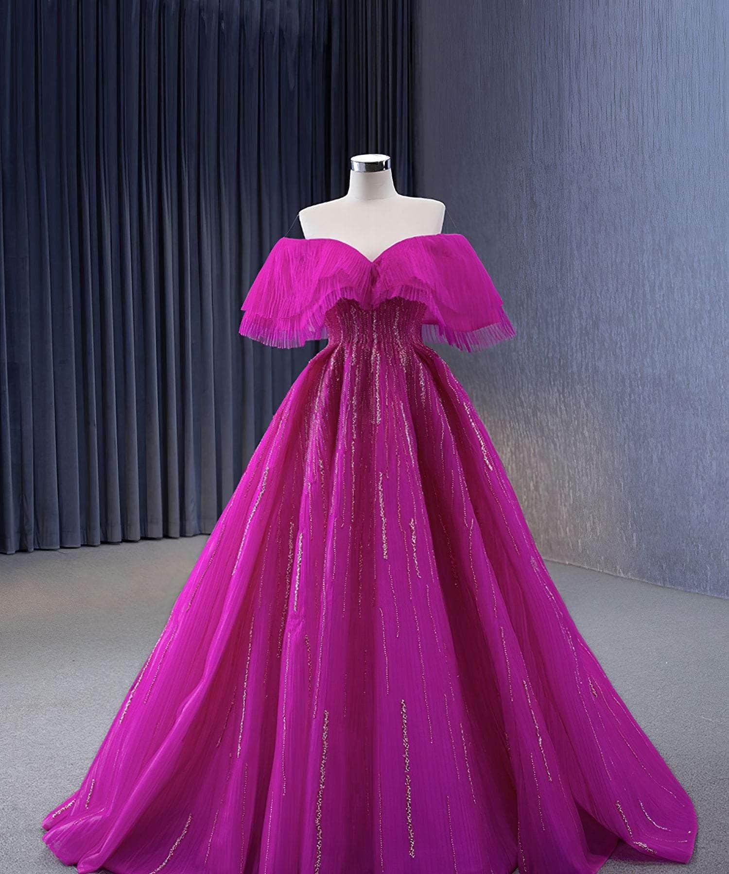Off Shoulder Sweetheart Sequin Embellished Prom Dress - LMD306 US 2 / MediumOrchid