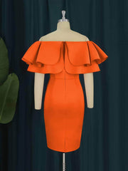 Off-Shoulder Tiered Ruffled Slimfit Mini Dress US 4-6 / Orange