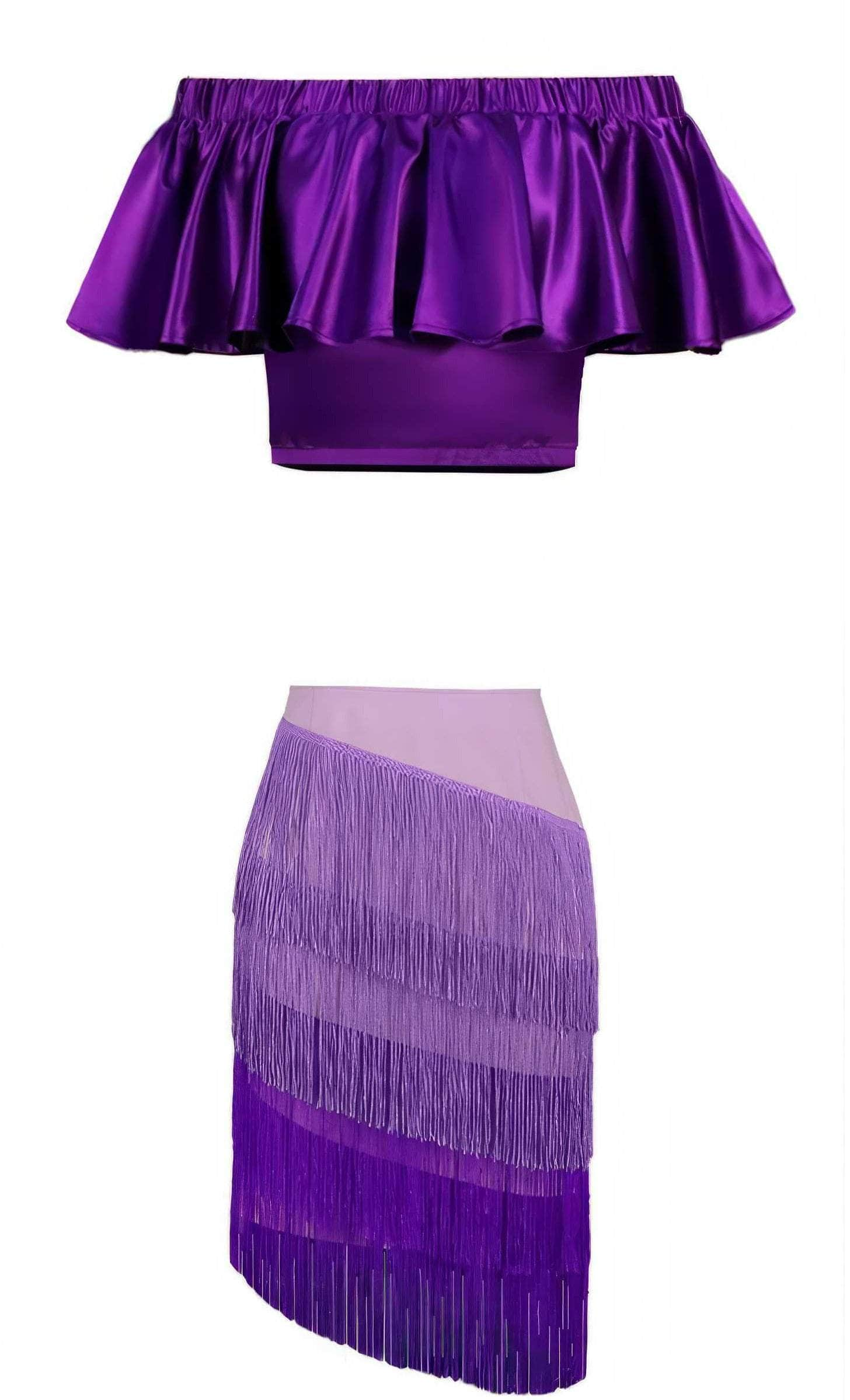 Off-Shoulder Two-Piece set High Waist Fringe Pencil Skirt