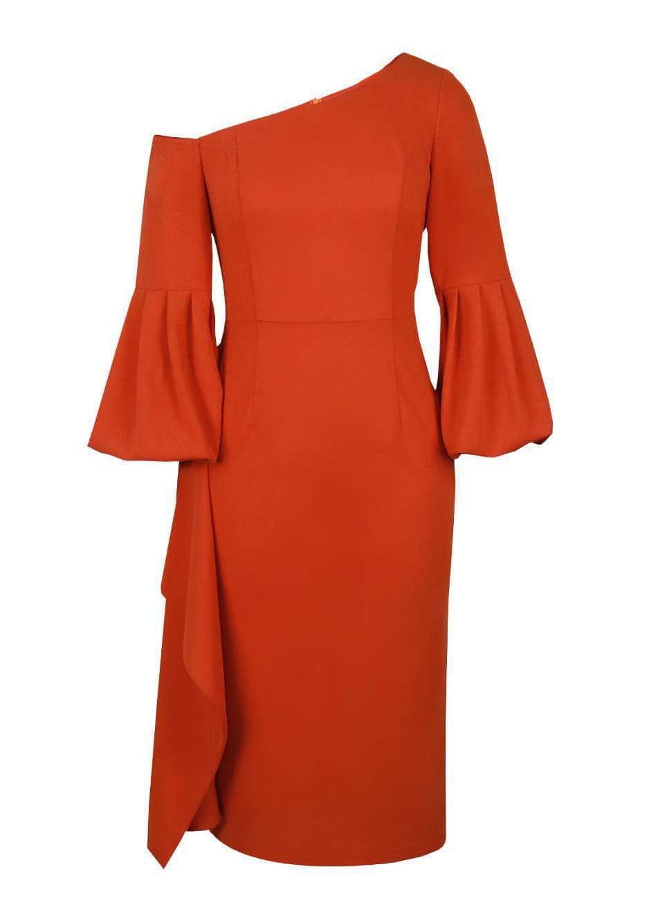 Offshoulder Lantern Sleeves Side Ruffle Dress