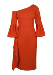 Offshoulder Lantern Sleeves Side Ruffle Dress