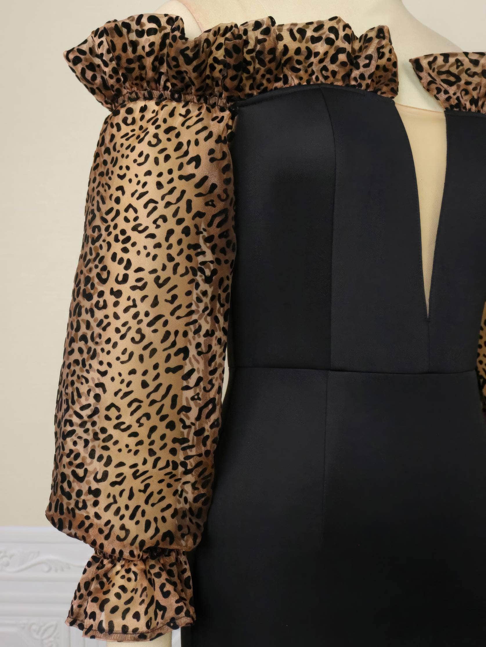 Offshoulder Leopard Print Mesh Bodycon Tube Dress