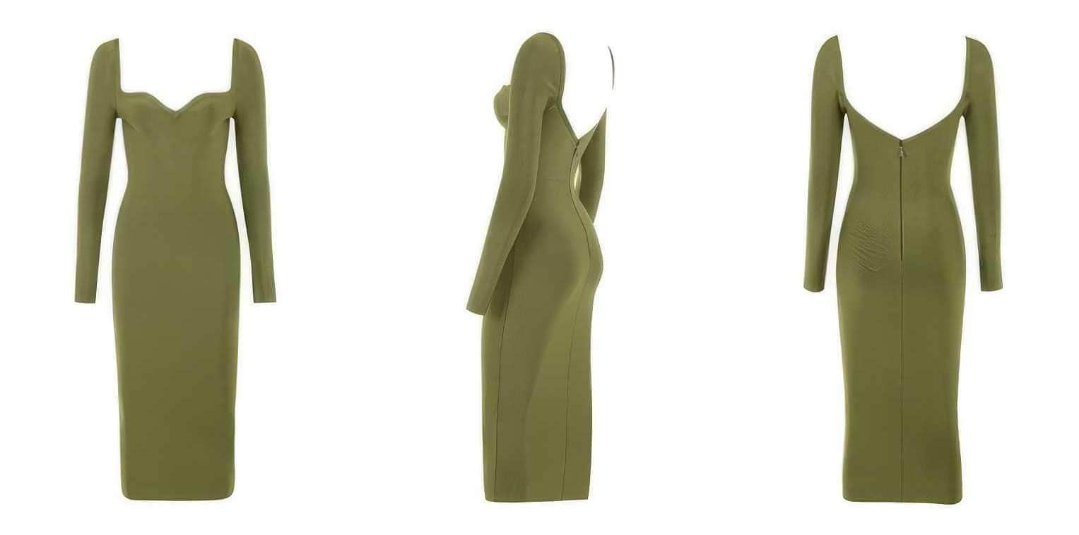 Olive Ribbed Hem Midi Dress