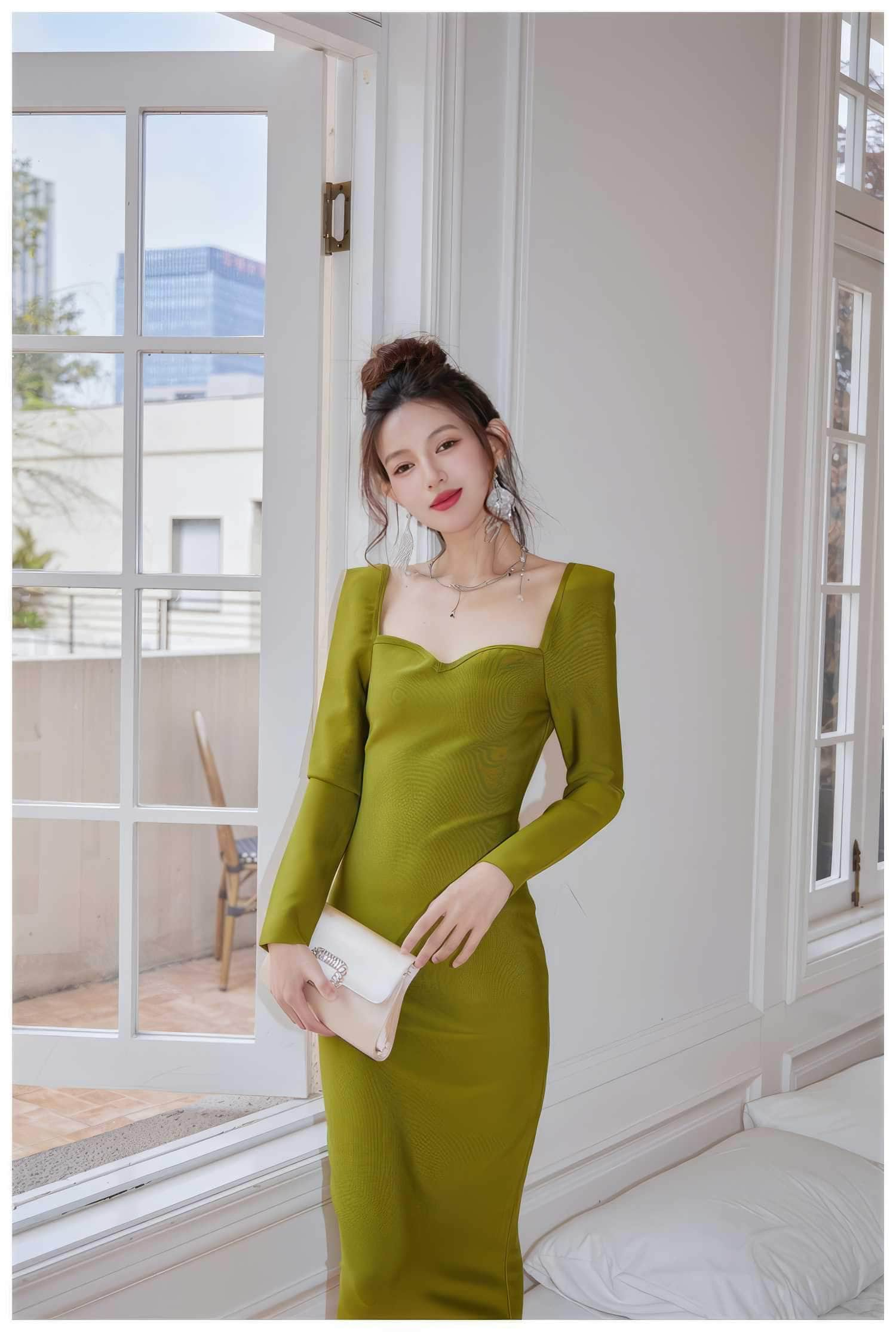 Olive Ribbed Hem Midi Dress